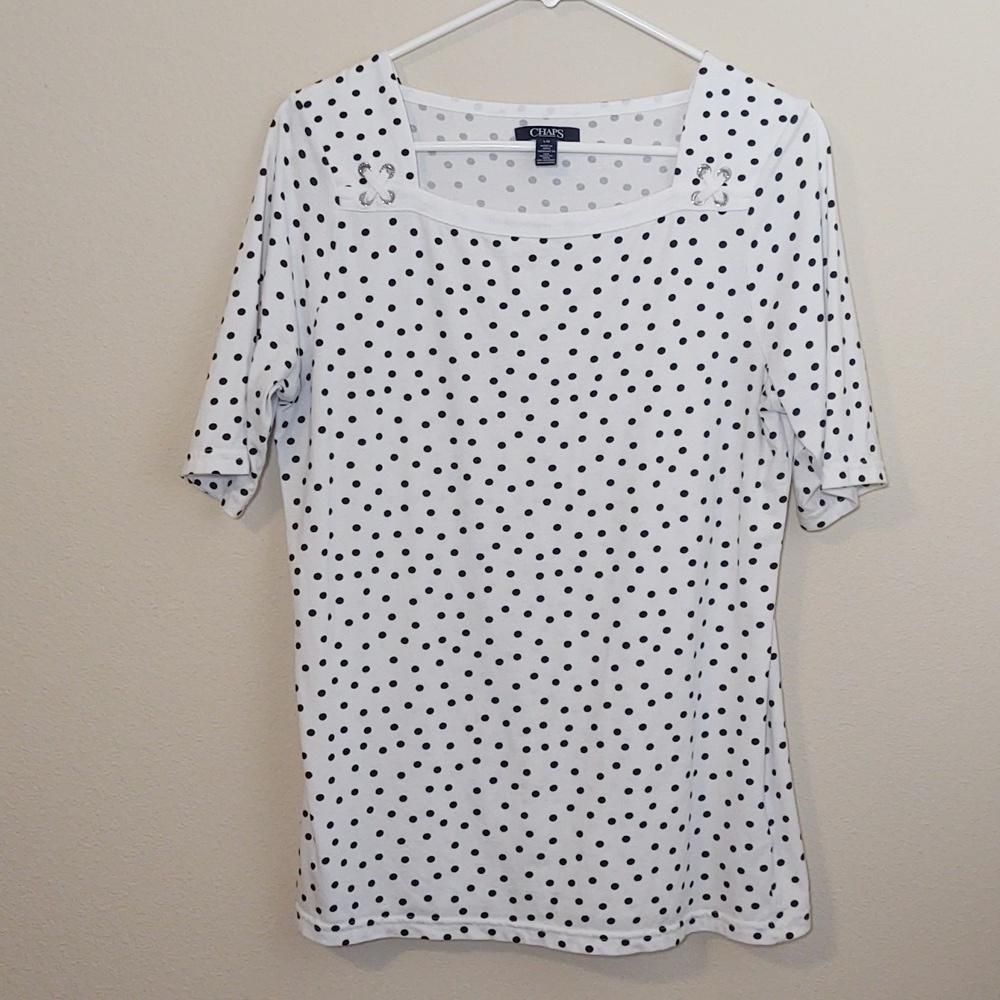 Chaps Women's Short Sleeve Square Neck Cotton TShirt with Decorative Trim